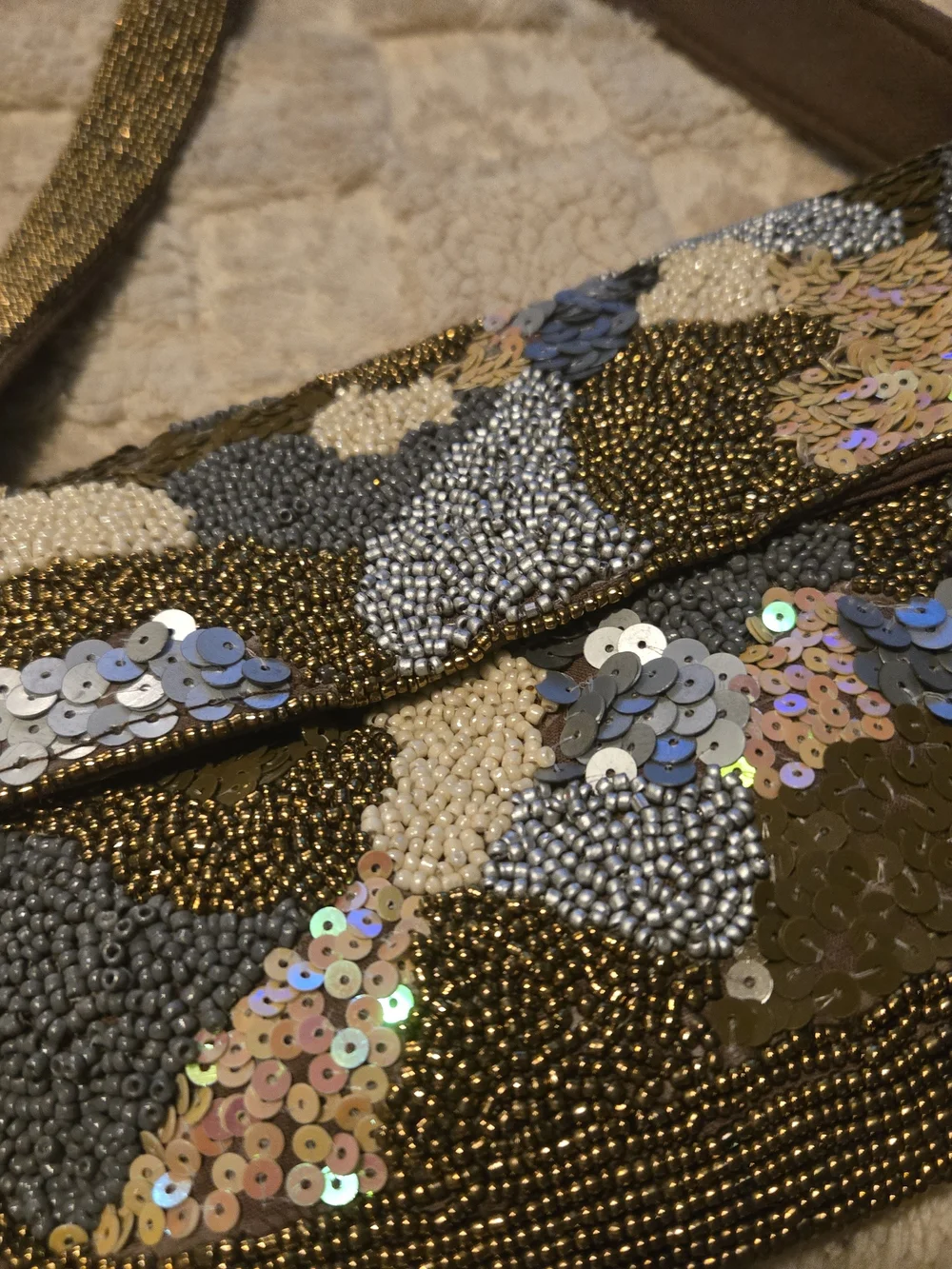 Beaded Sequin Shoulder Bag in Gold and Gray